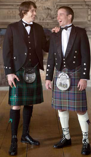 men in kilts laughing